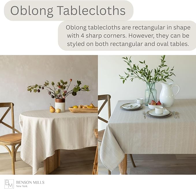 Benson Mills Cameron Textured Fabric Table Cloth, for Everyday Home Dining, Parties, Weddings & Holiday Tablecloths (60" x 84" Rectangular, Flax/Beige/Taupe)