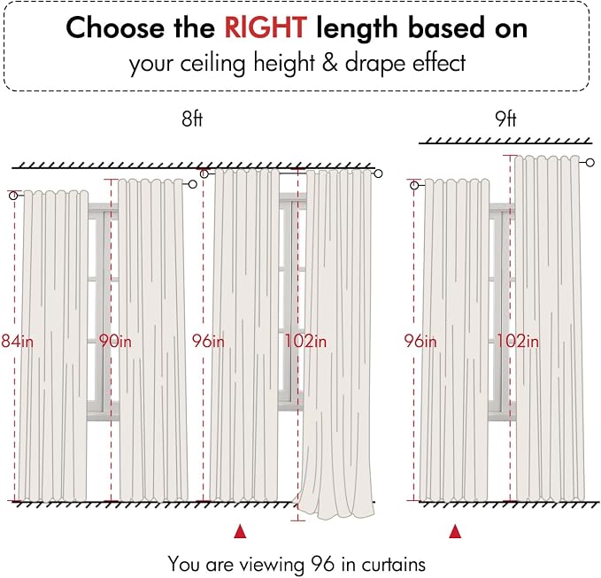 ANRODUO Extra Long Curtains 108 inch Length 2 Panels Set for Living Room Back Tab Light Filtering Semi Sheer Drapes Ivory Cream Elegant Linen Drapes 108 inches Long for Ceiling to Floor Window