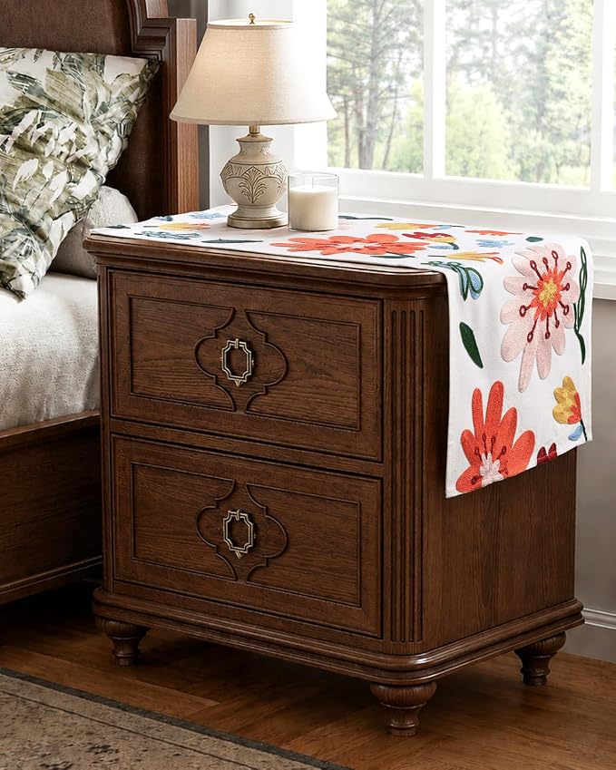 Canvas Embroidered Table Runner - 13"x 48" Coffee Table Runner for Living Room Tablerunner for Dining Room Washable Colorful Kitchen Island Counter Decor Housewarming Gift, Colorful Flower