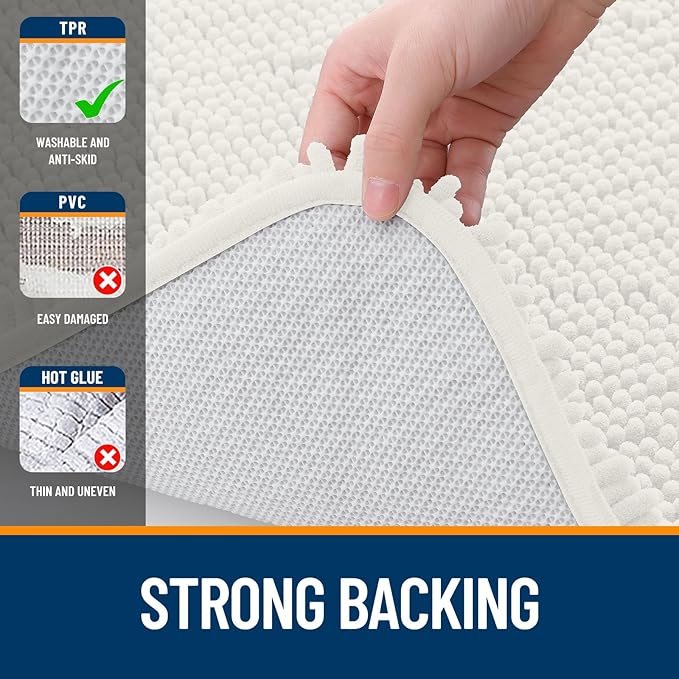 OLANLY Large Bathroom Rugs 45x27, Extra Soft Absorbent Chenille Bath Rugs, Rubber Backing Quick Dry, Machine Washable Bath Mats for Bathroom Floor, Tub and Shower, Home Decor Accessories, Ivory
