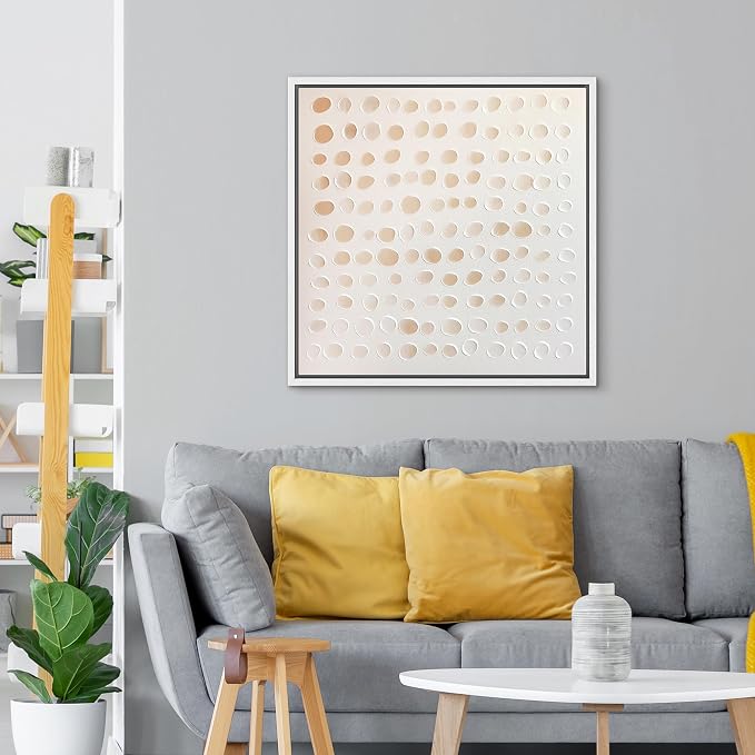 SIGNFORD Framed Canvas Print Wall Art Abstract Dot Minimalist Style Illustrations Modern Art Relax/Calm Warm for Living Room, Bedroom, Office - 24"x24" White