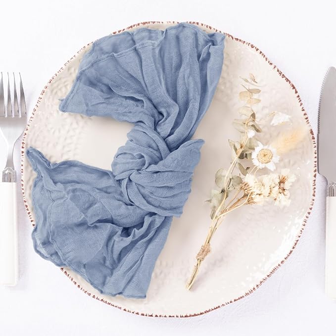 DeZerlor 20 Pack Dusty Blue Cheesecloth Napkins Summer Cloth Napkins Set of 20 Dinner Napkins Bulk 21x21 Inches for Wedding Bridal Shower Baby Shower Parties