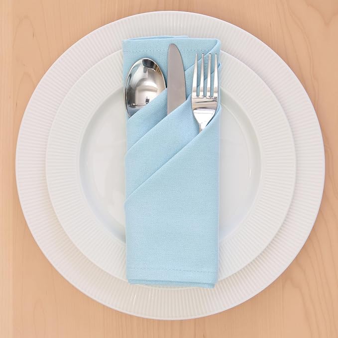 Encasa XO Ice Blue Cloth Napkins Set of 6, 17"x17" | Solid Color Cotton Dinner Napkins | Washable & Reusable Wedding Napkins for Holiday Dinners, Party, & Everyday Table Decor