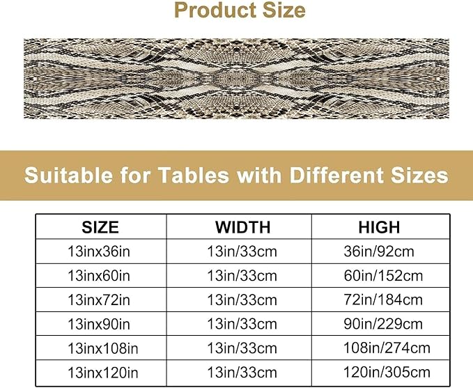 Fur Table Runner,Retro Farm Wild Animal Snake Pattern Table Runner for Coffee Table Dining Room Table Bedroom Party Holiday Decor 13x60inch