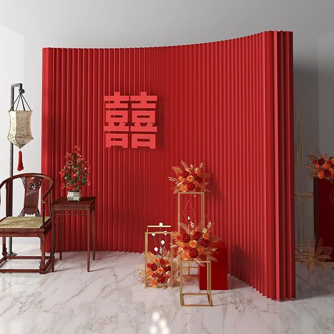 Paper Room Divider, Portable Office Partition Wall, Indoor Folding Folding Screen for Office Room, Studio, Dorm & Retail Spaces, Decorative Party Events Background, Red