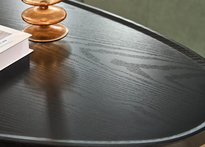 AGV LIGHTING Oval Coffee Table with Storage Shelf, 47" Mid Century Modern Coffee Table for Living Room, Black Wood Finish MDF Top with Rattan Shelf