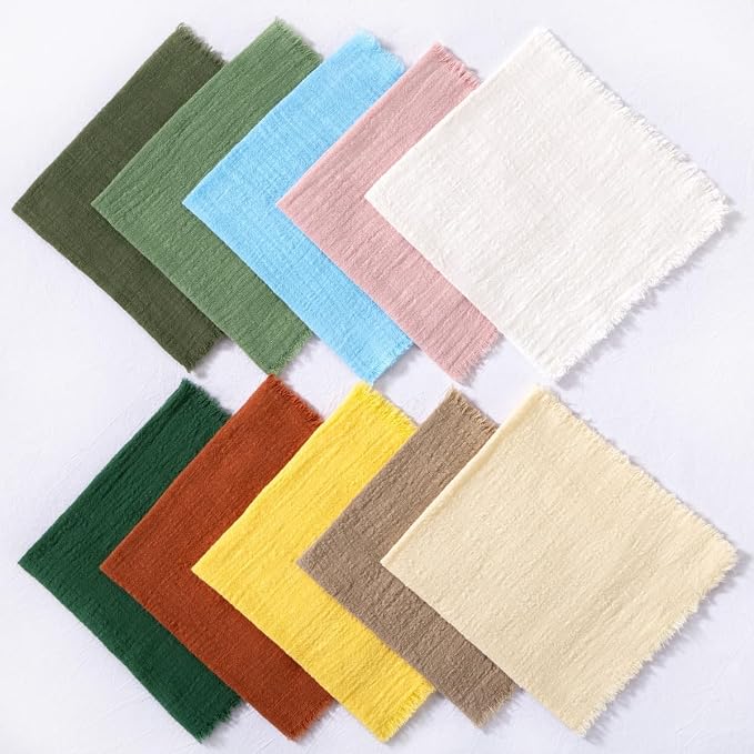 MLMC 10 Pack Beige Cream Cloth Napkins with Fringe Boho Linen Napkins Washable Reusable Rustic Dinner Table Decor 17"×17" for Wedding Party Bridal Baby Shower Home Decor