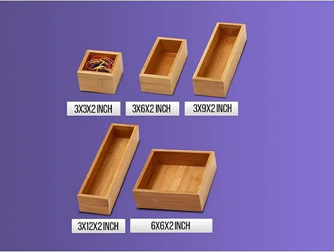 YBM HOME Bamboo Drawer Organizer Storage Box for Kitchen Drawer, Junk Drawer, Office, Bedroom, Children Room, Craft, Sewing, and Bathroom, 6 Pack 3x3x2 inch