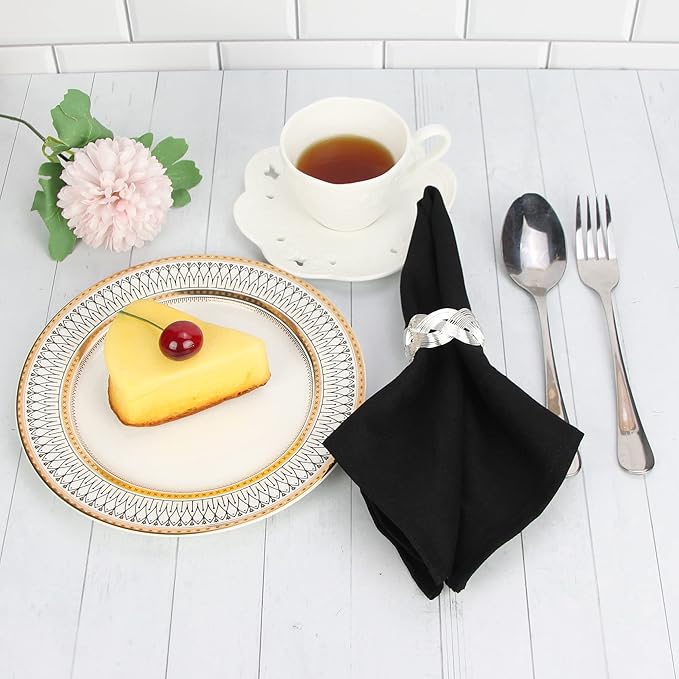 Solid Color Linen Blended Thin Dinner Cloth Napkins - Set of 12 (40 x 40 cm) - for Halloween Events & Home Use (Black)