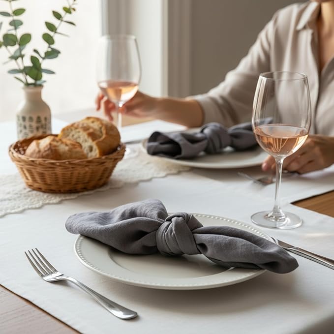 Linen Napkins –100% French Flax – Stonewashed Pure Linen Cloth Napkins - Size 18 Inch x 18 Inch – Set of 4 (Mid Gray)