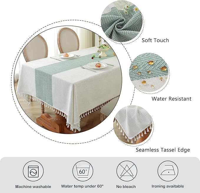 Laolitou Rectangle Tablecloth for Dining Table Rustic Farmhouse Kitchen Tables Cloth Coffee Table Cover, Cotton Linen Fabric Small Rectangle Tablecloths, Green Stripe, 55x102 Inch