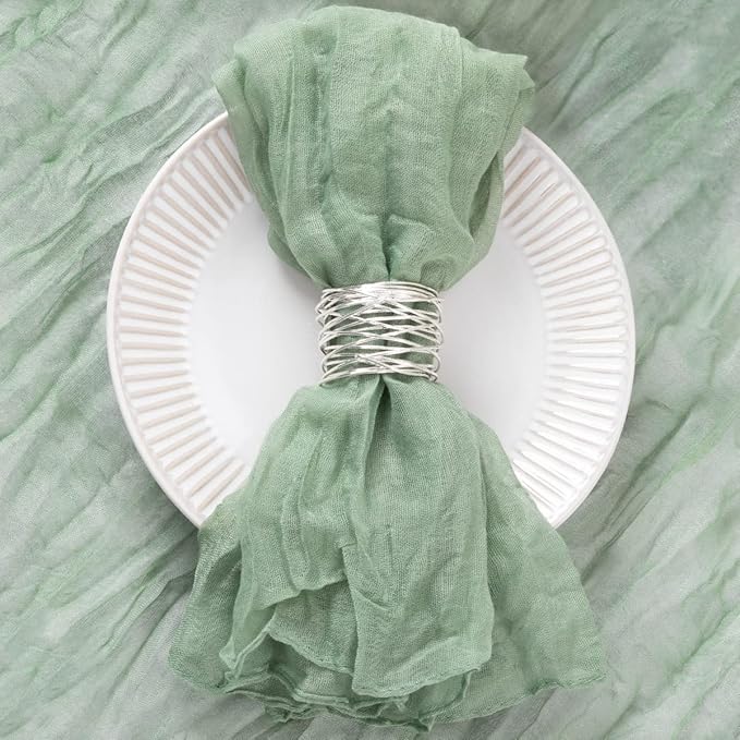 DeZerlor 50 Pack Sage Green Cheesecloth Napkins Summer Cloth Napkins Set of 50 Dinner Napkins Bulk 21x21 Inches for Wedding Bridal Shower Baby Shower Parties