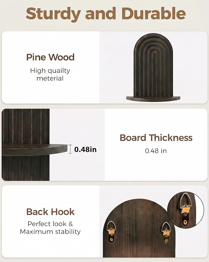 Bamworld Boho Wall Decor Brown Plant Wall Shelf, Mid Century Modern Decor Hanging Plant Shelf, 1-Tier Wooden Floating Shelves for Home, Bathroom Bedroom Living Room, Office Holding Planter