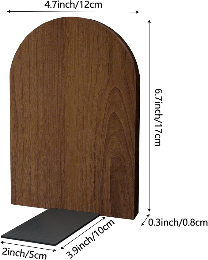 Brosisincorp Walnut Wood Book Ends for Shelves - Hand Polished Edges, Non-Skid Bookends for Heavy Duty Book Holders Office Desk Shelves Decorative Book Organizer, 6.69"H x 4.72"W x 3.94"L (2 Pairs)
