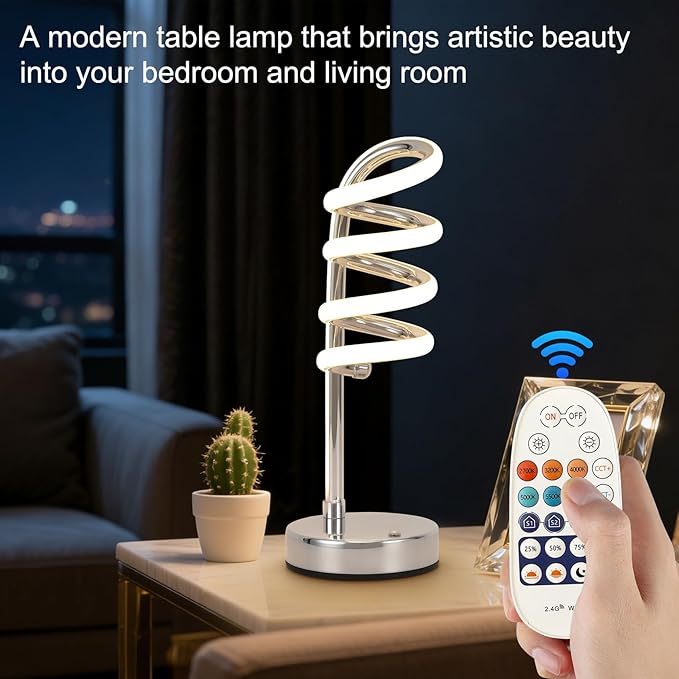 Unique Spiral LED Table Lamp, Modern Touch Dimmable Cool Lamp for Bedroom & Living Room, Adjustable Bedside Night Light