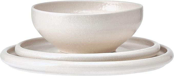 Mikasa Declan 12 Piece Stoneware Dinnerware Set, Service for 4, Modern Plate and Bowl with High Rims for Everyday Use, Beige