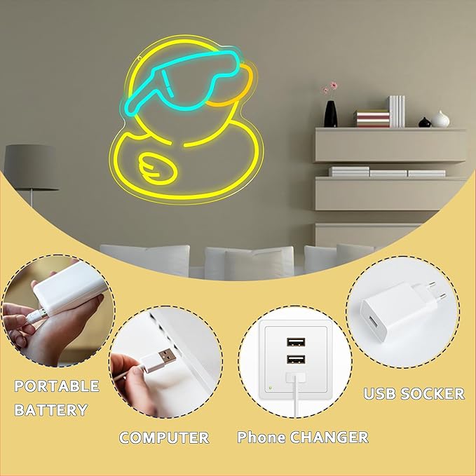 Cool Duck Neon Sign, USB Powered Dimmable LED Neon Light Cute Bathroom Decor for Children, for Rubber Duck Party Decorations Playroom Bedroom Man Cave Decor Bar, Rubber Duck Gifts for Kids(13.3*12in)