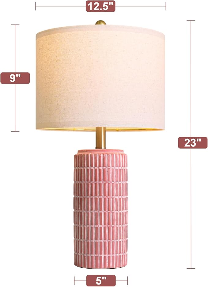 PoKat 23" Ceramic Table Lamps for Living Room, Farmhouse Bedside Lamps Set of 2 for Bedroom, Rustic Nightstand Lamps for Office Sideboard Entryway Hallway Decor Gifts (Matte Red)