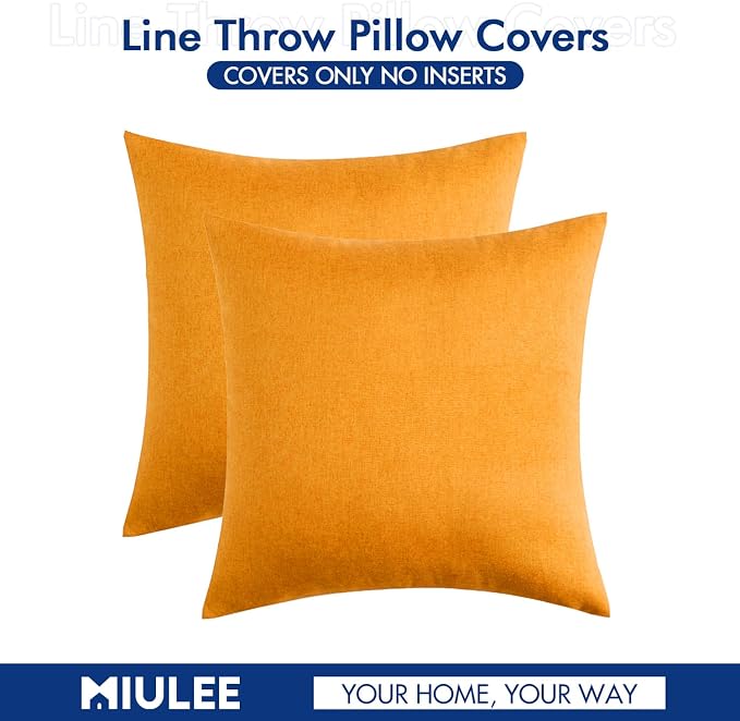 MIULEE Pack of 2 Decorative Outdoor Solid Waterproof Throw Pillow Covers Faux Linen Garden Farmhouse Cushion Cases for Summer Patio Tent Balcony Couch Sofa 20x20 Inch Pumpkin Orange