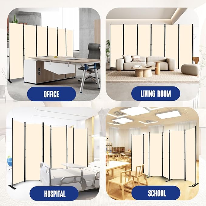 Room Divider and Folding Privacy Screens 6 Panel 132'' Wide Room Partitions Dividers, Portable Room Divider Screen Panel for Room Separtition, Folding Wall Dividers for Home, Office, Bedroom Beige