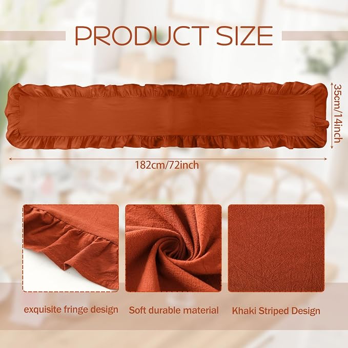 Terracotta Ruffled Table Runner 72 Inches Long Scalloped Table Runner Rustic Cotton Tabletop Farmhouse Decor for Baby Shower Bride Shower Birthday Party Holiday Wedding(Solid Color)
