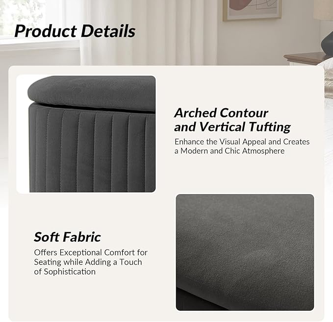 50.5” Velvet Storage Ottoman Bench with Gold-Toned Legs, Luxury Upholstered End of Bed Multi-Functional Footrest & Seat for Bedroom & Entryway