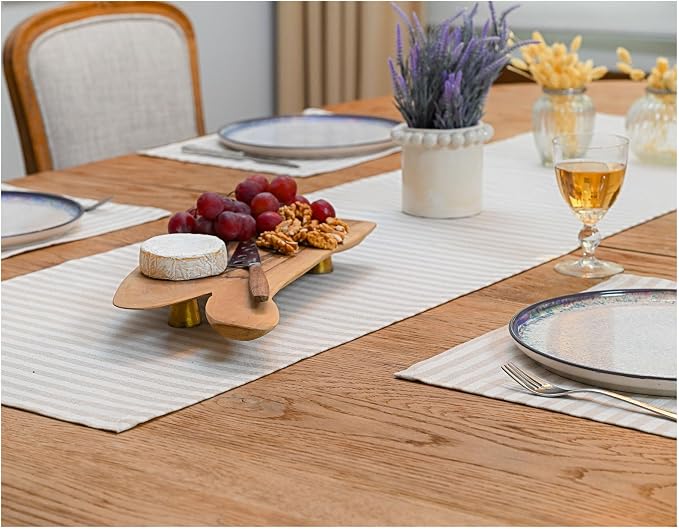 Table Runner, Cotton Table Runners for Kitchen and Dining, Reusable Thanksgiving Runner, Washable Dining Table Runner, Placemats Set of 4 Complementary Long Boho Table Runners - Beige