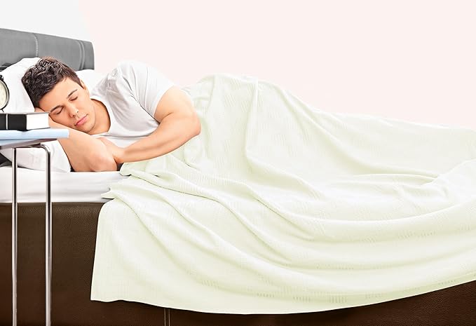 Utopia Bedding 100% Cotton Thermal Blanket Ivory Twin Size Soft, Lightweight, Breathable, Cozy Spring and Summer Blanket for Couch and Sofa, Home Room Decor Gifts for Women and Men (90x72 Inches)