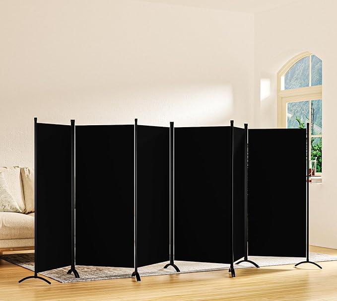 Room Divider-Folding Privacy Screens, 6 ft Partition Room Dividers Wall for Separation, Home, Office, Classroom, Studio (Black, 6 Panel)