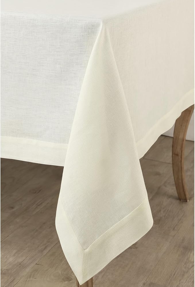 Solino Home Ivory Linen Tablecloth 54 x 72 Inch - 100% Pure Linen Table Cloth for Rectangle Tables - Fete, Machine Washable Tablecloth for Summer