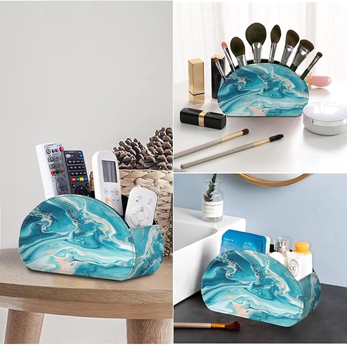 Office Desk Organizers with 5 Compartments, Marble Print Remote Control Holder - Desktop/TV Cabinet/Vanity Caddy,Storage for Jewelry/Eyeglasses/Cosmetic Brushs/Pens