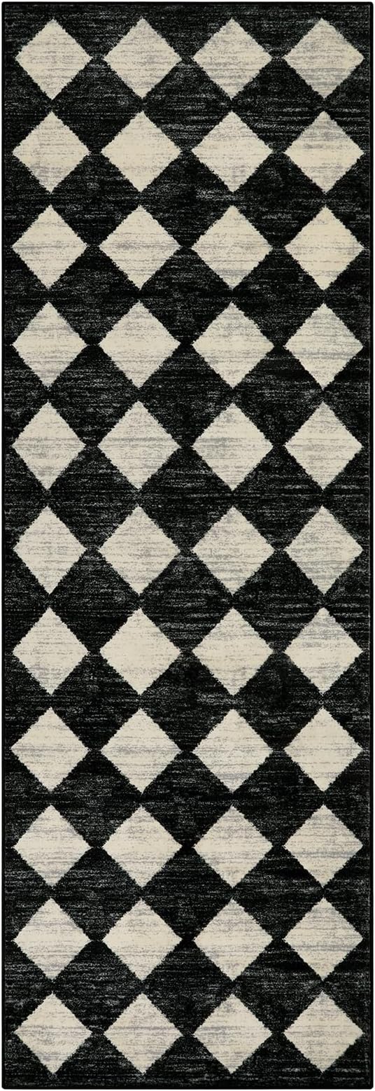Lahome Zelie Washable Kitchen Runner Rug, 2x7 Black and White Hallway Bathroom Runner Rugs, Moroccan Trellis Soft Non Slip Stain Resistance Carpet Runners for Entryway Bedside