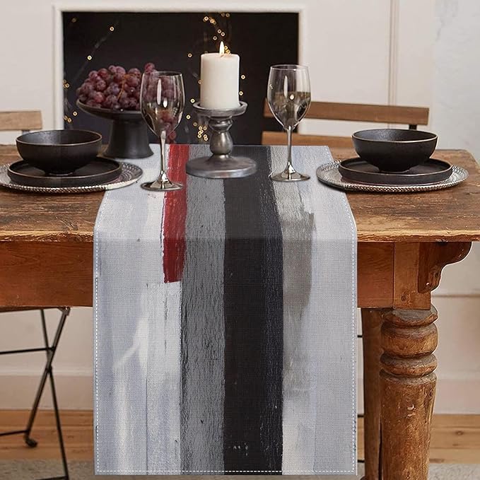 Emvency Black and White Table Runner, Modern Grey Red Art Painting for Kitchen Coffee Table Family Dinners Holiday Parties Wedding Events Decor(13x60 inch)