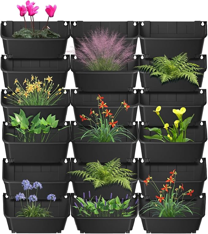 Vertical Garden Planter,13 inch Wall Mounted Planter for Patio Indoor Outdoor Decor, Garden Self Watering Pot Balcony Plant Vegetable Fruit Herb Hanging Pocket Holder Flowerpot (18, Black)