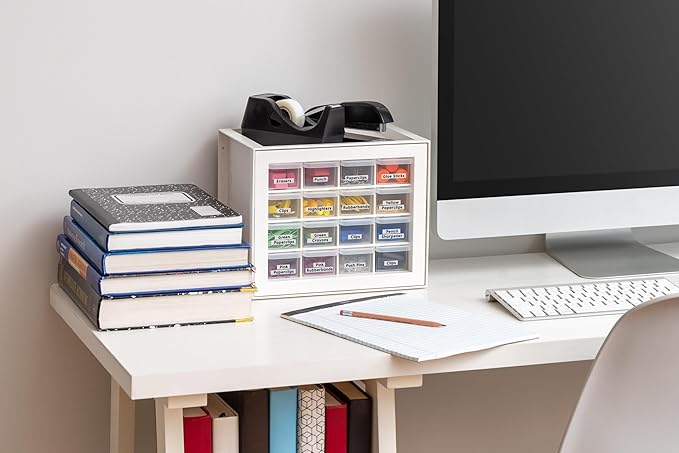 IRIS USA 16-Drawer Small Drawer Organizer, Made in USA, Stackable Teacher Toolbox for Crafts, Art Supplies, Nuts, Bolts, Building Bricks, Drink Mix & Water Flavor Packets, Make Up Storage,White