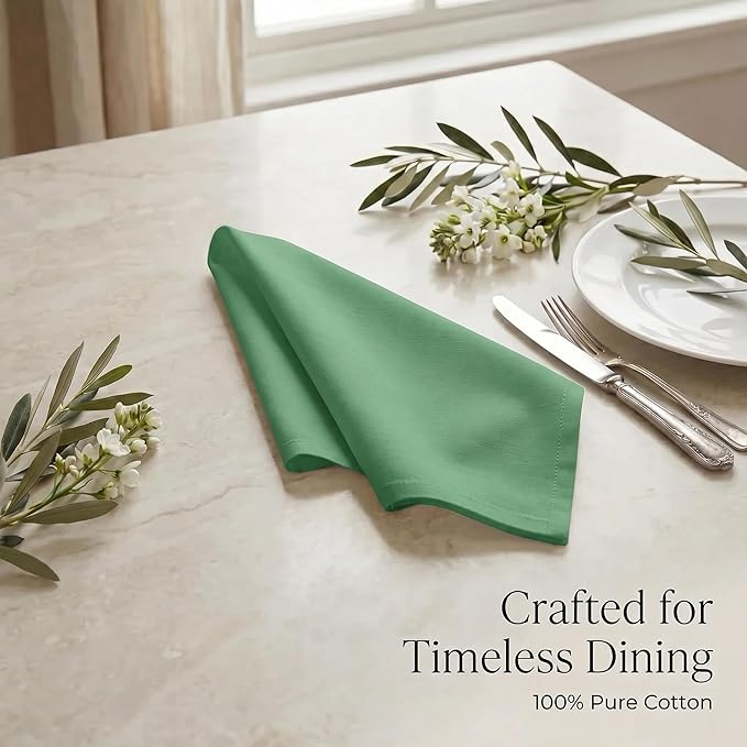 Urban Villa Cloth Napkins 100% Cotton Highly Absorbent Washable Durable Reusable Premium Dinner Napkins Ideal for Gifts for Mothers Day Hotel Farmhouse Parties - Green (20" x 20", Set of 12)