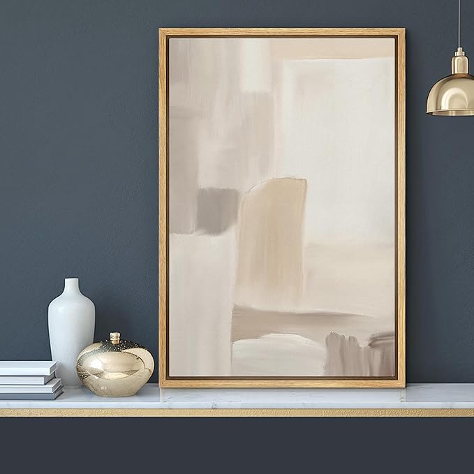MUDECOR Framed Canvas Print Wall Art Minimalist Neutral Abstract Beige and Taupe Geometric Illustrations Minimalism Decorative Bohemian Colorful Zen for Living Room, Bedroom, Office - 24"x36" NATURAL
