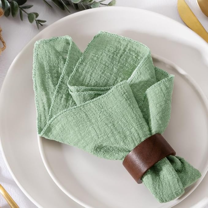 MLMW Sage Green Cloth Napkins Set of 10 Spring Summer Cotton Linen Napkins 16.5"×16.5" Boho Table Napkins for Wedding Party Bridal Shower Birthday Table Decorations