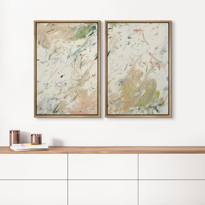 SIGNLEADER Framed Canvas Print Wall Art Soft Pastel Abstract Brushstroke Minimal Illustrations Modern Art Decorative Minimal Relax/Calm for Living Room, Bedroom, Office - 16"x24"x2 Natural
