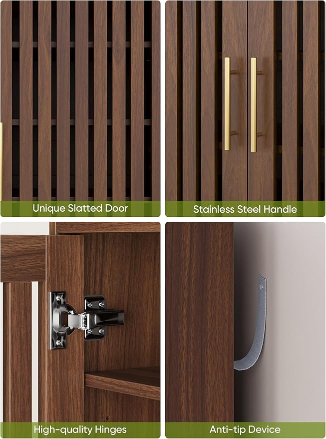 Smart FENDEE 6-Tier Large Shoe Storage Cabinet with 2 Doors, Freestanding Shoe Cabinet with Adjustable Shelves, Hidden Entryway Shoe Organizer for Hallway, Foyer, Walnut