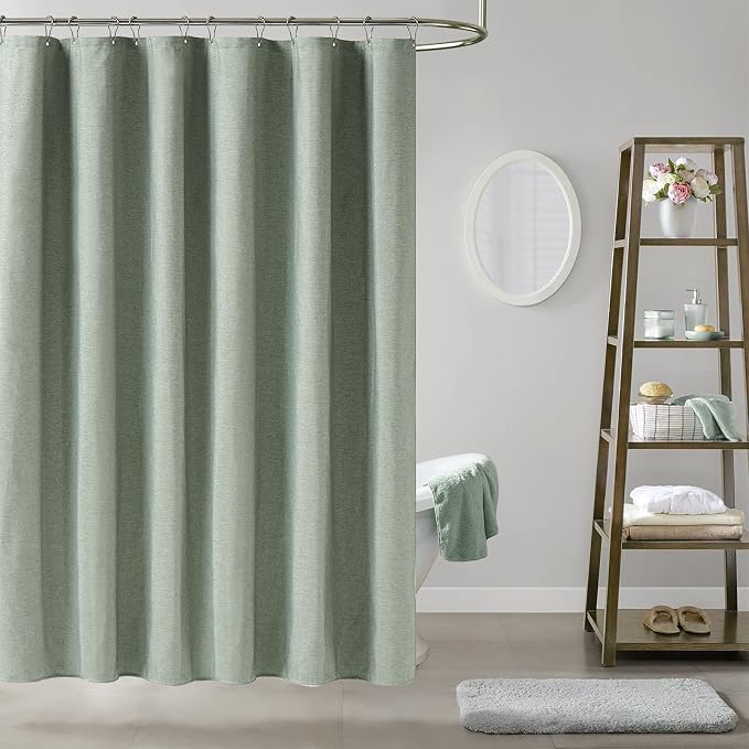 BTTN Sage Green Shower Curtain, Linen Textured Heavy Duty Thick Fabric Shower Curtain Set with 12 Plastic Hooks, Machine Washable, Hotel Spa Luxury Decorative Curtains for Bathroom Showers, 72x72