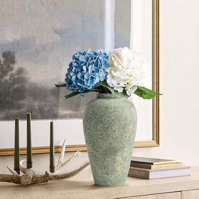 Ceramic Flower Vase Home Decor - 9.2 inch Large Farmhouse Table Vases, Rustic Decorative Vases for Kitchen Living Room Coffee Dining Shelf Mantel Decoration