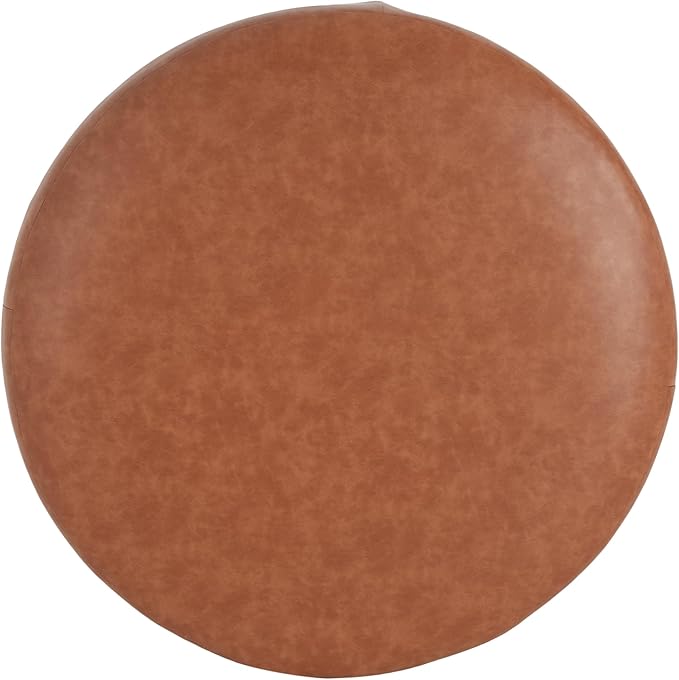 Christopher Knight Home GAVI PU Leather Ottoman Foot Stool, 30" Pouf Footstool Ottoman Seat, Upholstered Foot Chair, Round Footrest, Modern Side Table for Living Room Bedroom Home Decor, Cognac Brown