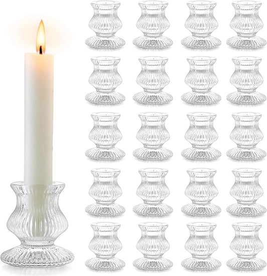 Romadedi Glass Candle Holder for Candlestick - 20 Pcs Clear Small Tapered Candle Holder Decor Bulk Wedding Table Centerpiece for Candle Sticks Christmas Party Living Room Dinner Advent