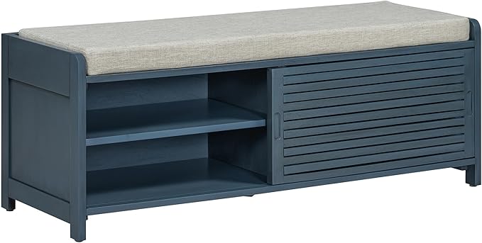 Knocbel Entryway Storage Bench with Sliding Doors and 1 Shelf, Living Room Entrance Hallway Foyer Shoe Bench Bedroom End of Bed Bench, 220lbs Weight Capacity (Navy 2-Door)