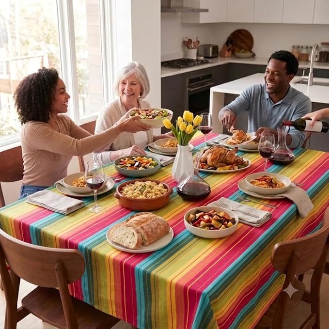 Urban Villa Table Cloth Kitchen Dining Tabletop Cover 100% Cotton 60x102 Inches Rectangle Tablecloth Washable Reusable Ideal for Hotel Restaurant Farmhouse Wedding Holiday Dinner Parties - Red Multi