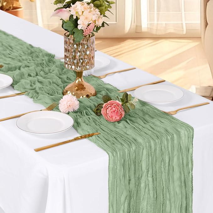 3 Pack Sage Green Cheesecloth Table Runner, 17 x 108 Inch, Gauze Cheese Cloth Table Runner Rustic Sheer Runner for Wedding Birthday Party Baby Shower Table Decor(Sage Green)