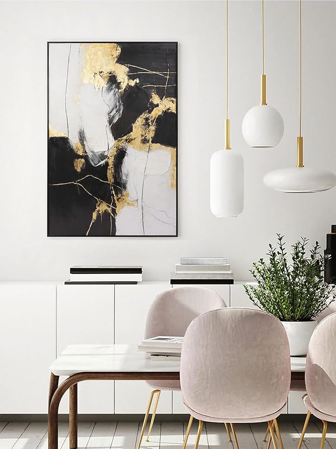 SAFERRYHOME Framed Wall Art - Black and Gold Wall Art Decor - Large Abstract Canvas Wall Art for living room bedroom office