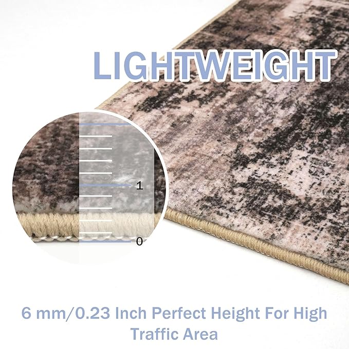 IOHOUZE Abstract Runner Rug 3x6 Ft Washable Runners for Hallways, Non Slip Kitchen Runner Printed Faux Wool Entryway Runner Indoor, Modern Abstract Floor Carpet for Hall Kitchen Bedroom, Brown/Rust