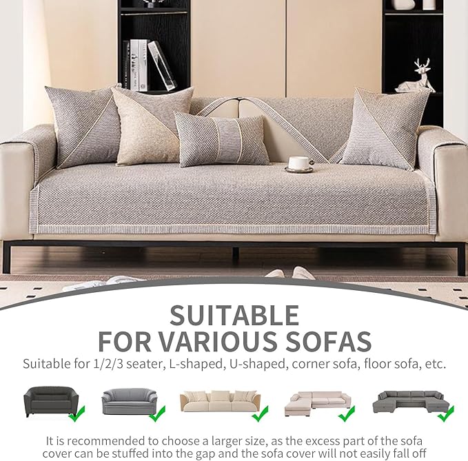 Modern Woven Cotton and Linen Sofa Cover, Couch Cover for Loveseat/3 Cushion/L Shaped/Chaise Lounge Couch/Sectional Couch,Anti-Slip Solid Sofa Slipcover (Blue,90 * 160cm/35.4 * 62.9in)